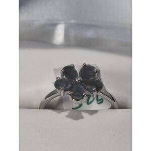 925 Sterling Silver 1.54ct Genuine Sapphire Flower Ring Size 6.5 Cluster- NIB